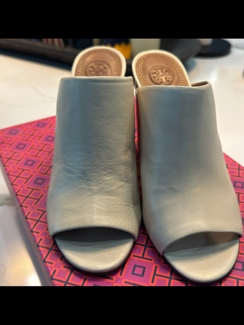 Tory Burch Ivory Leather Block-Heel Mule